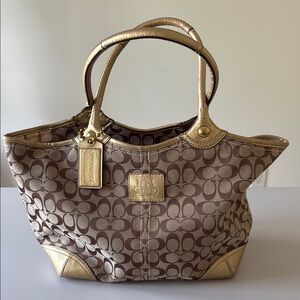 Coach Brown and Gold Monogram Tote Bag